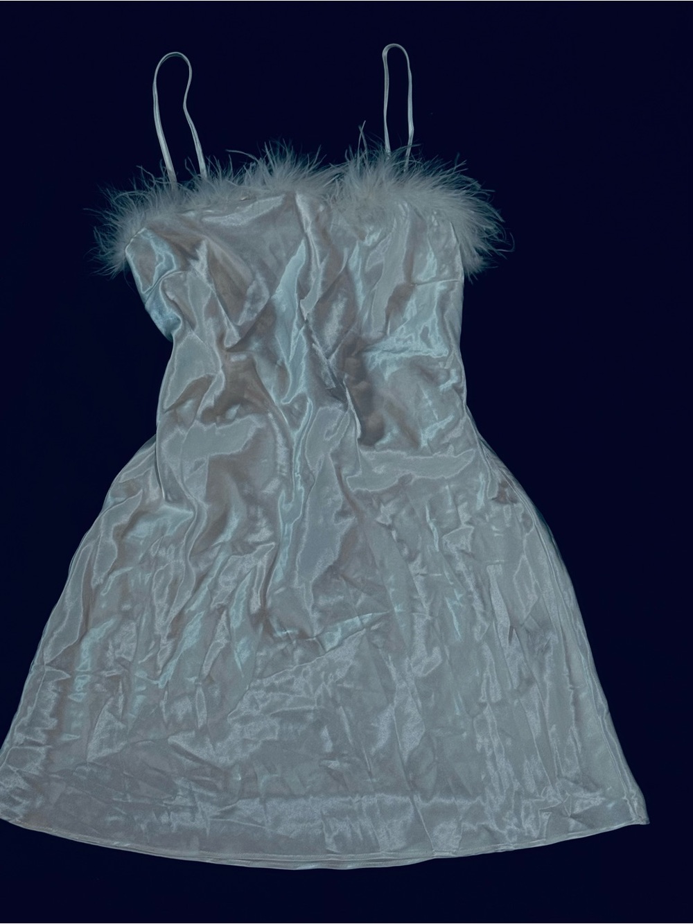 Feather-Trim Satin Slip Dress in ivory